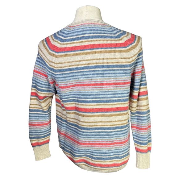 L.L. Bean Cotton Striped Pullover Sweater Large Petite Blue Pink Beige - Picture 2 of 9